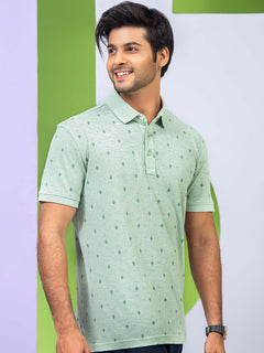 Light Green Printed Half Sleeves Polo T-Shirt (POLO-264)