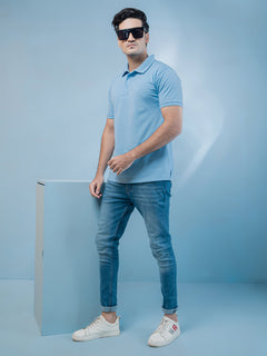 Sky Blue Plain Half Sleeves Polo T-Shirt (POLO-371)