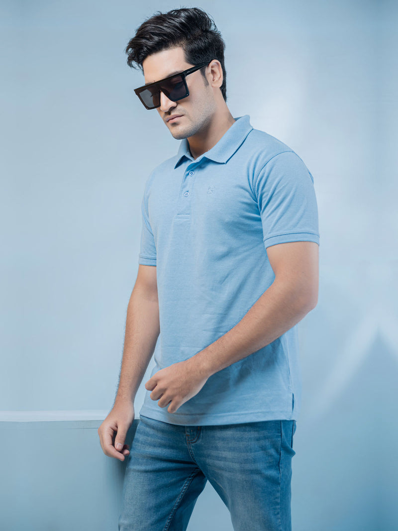 Sky Blue Plain Half Sleeves Polo T-Shirt (POLO-371)