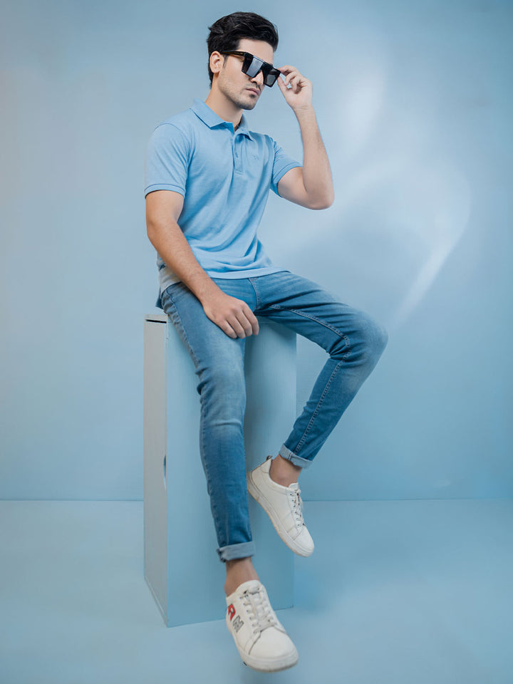 Sky Blue Plain Half Sleeves Polo T-Shirt (POLO-371)