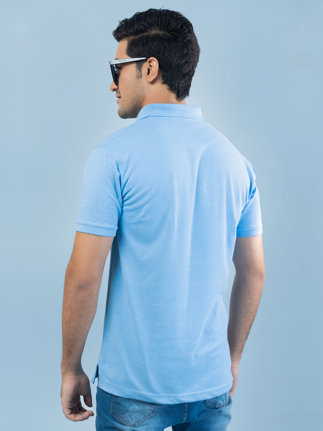 Sky Blue Plain Half Sleeves Polo T-Shirt (POLO-371)