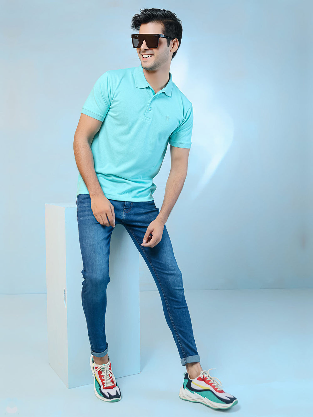 Sea Green Plain Half Sleeves Polo T-Shirt (POLO-372)