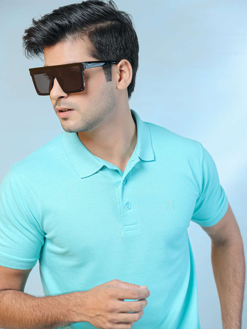 Sea Green Plain Half Sleeves Polo T-Shirt (POLO-372)