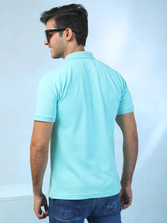 Sea Green Plain Half Sleeves Polo T-Shirt (POLO-372)