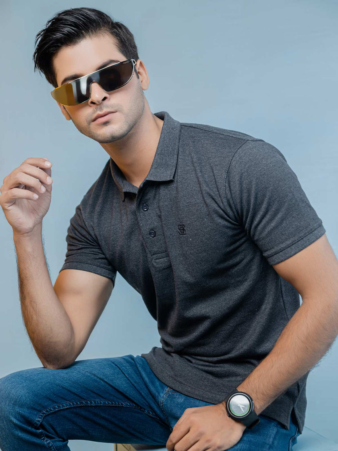 Charcoal Grey Plain Half Sleeves Polo T-Shirt (POLO-373)