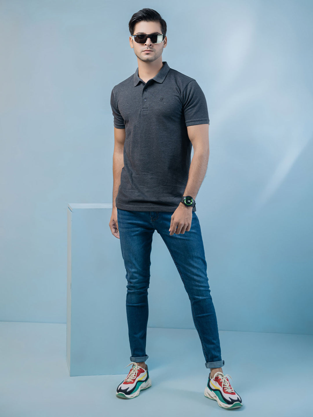 Charcoal Grey Plain Half Sleeves Polo T-Shirt (POLO-373)