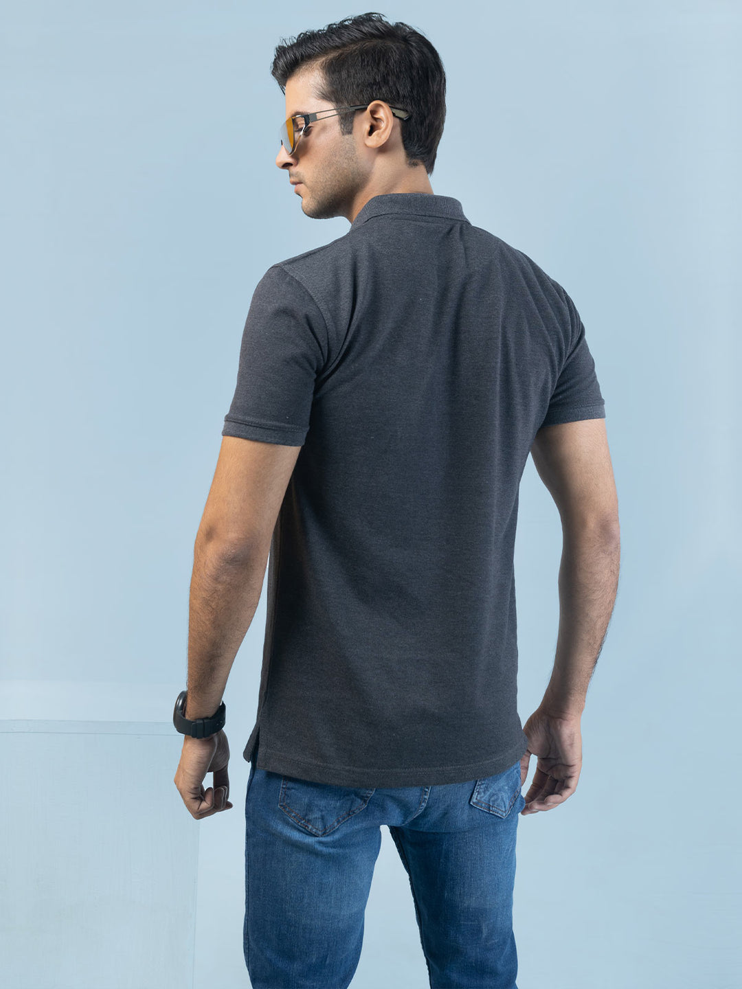 Charcoal Grey Plain Half Sleeves Polo T-Shirt (POLO-373)