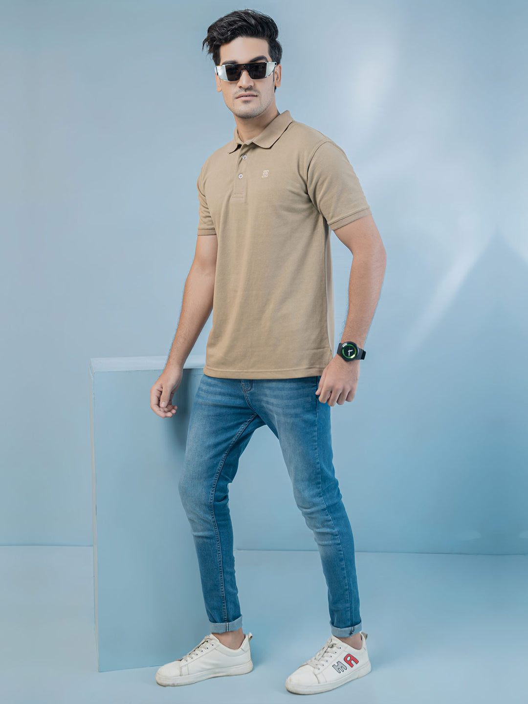 Light Brown Plain Half Sleeves Polo T-Shirt (POLO-376)