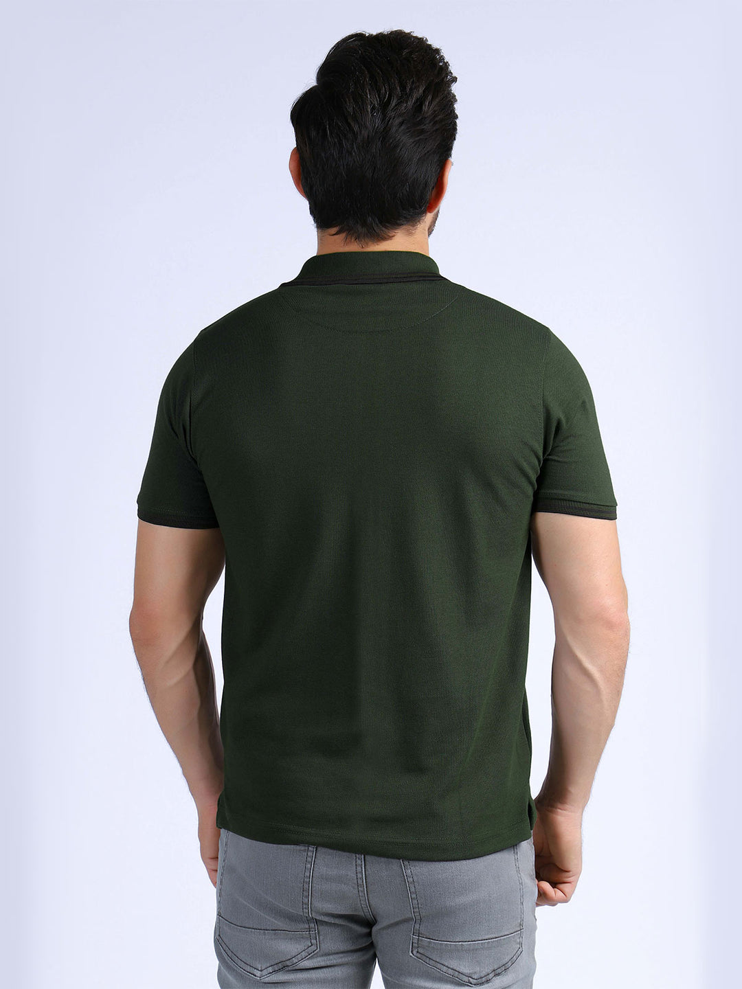 Dark Green Plain Contrast Tipping Half Sleeves Polo T-Shirt (POLO-384)