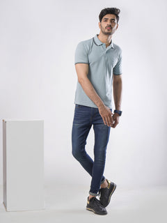 Ice Blue Plain Half Sleeves Polo T-Shirt (POLO-398)