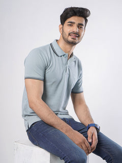 Ice Blue Plain Half Sleeves Polo T-Shirt (POLO-398)