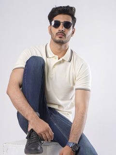 Cream Plain Half Sleeves Polo T-Shirt (POLO-399)