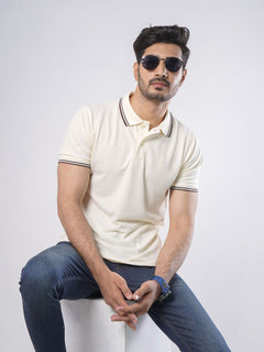 Cream Plain Half Sleeves Polo T-Shirt (POLO-399)