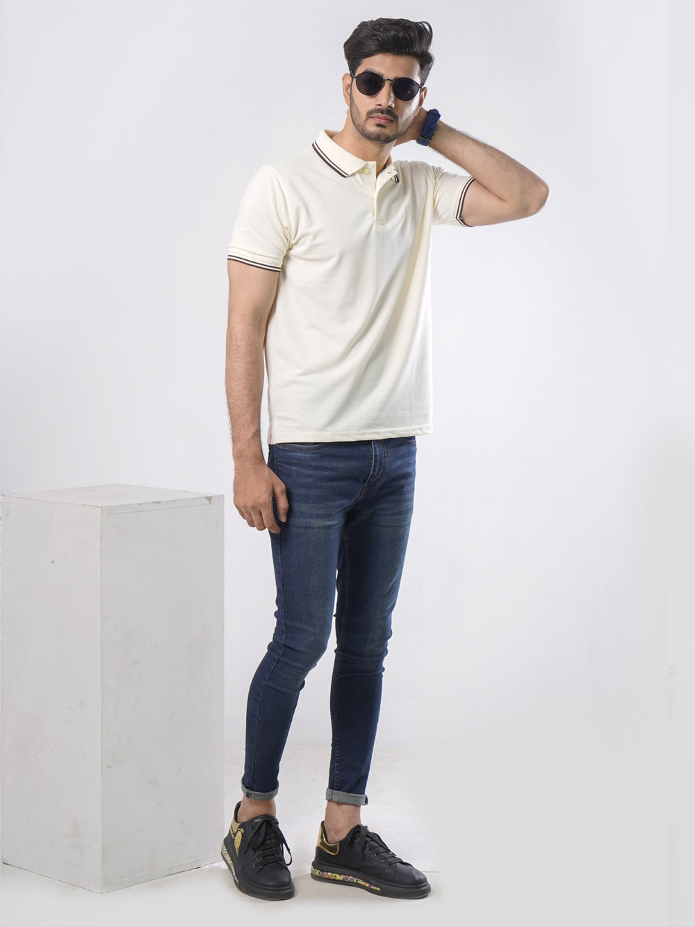 Cream Plain Half Sleeves Polo T-Shirt (POLO-399)