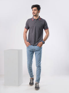 Dark Grey Plain Half Sleeves Polo T-Shirt (POLO-401)