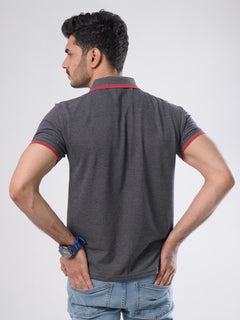 Dark Grey Plain Half Sleeves Polo T-Shirt (POLO-401)