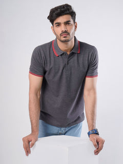 Dark Grey Plain Half Sleeves Polo T-Shirt (POLO-401)