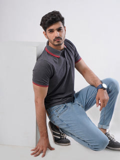 Dark Grey Plain Half Sleeves Polo T-Shirt (POLO-401)