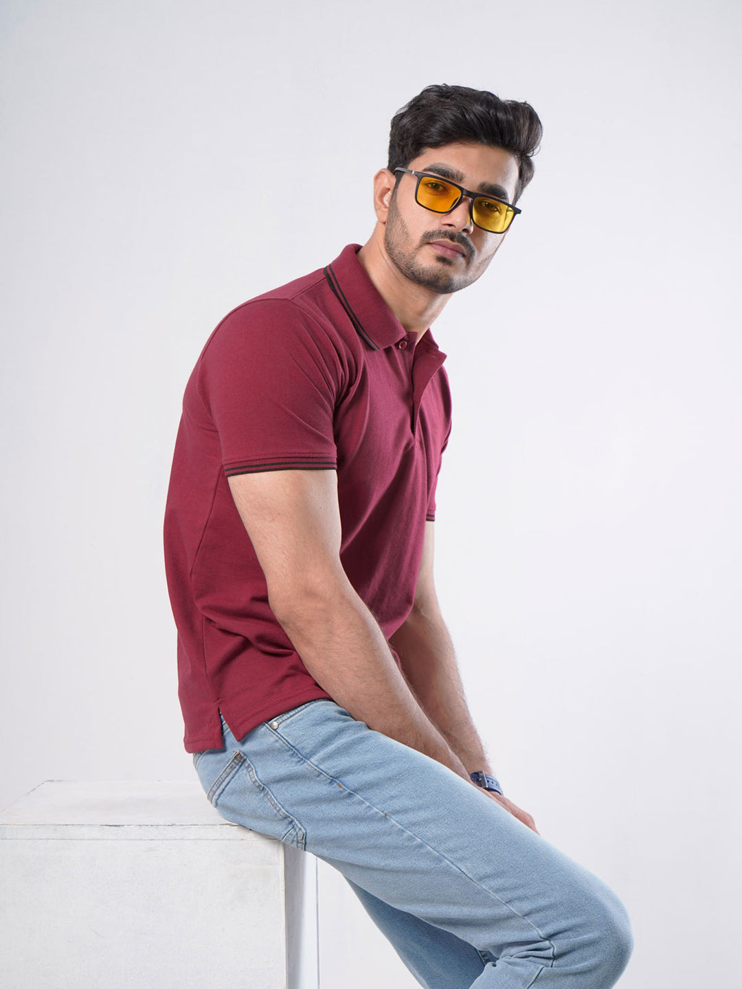 Maroon Plain Half Sleeves Polo T-Shirt (POLO-403)