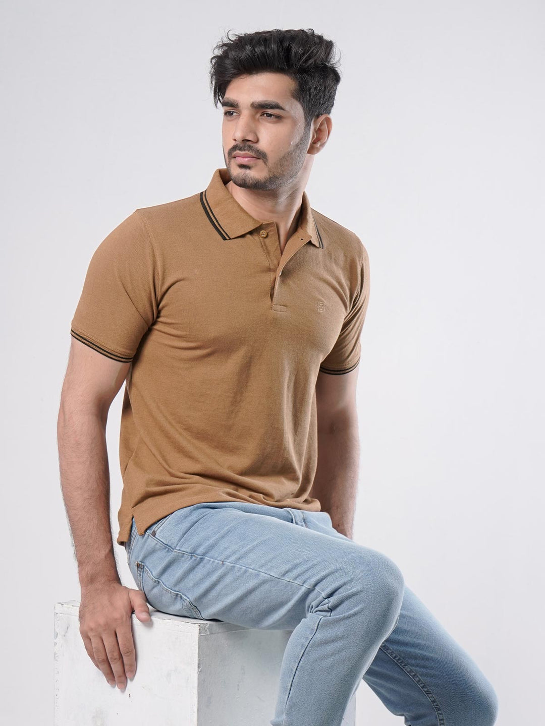 Mustard Plain Half Sleeves Polo T-Shirt (POLO-404)