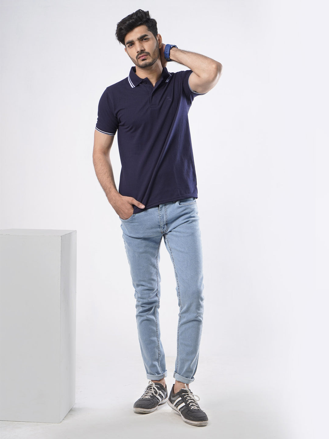 Navy Blue Plain Half Sleeves Polo T-Shirt (POLO-405)