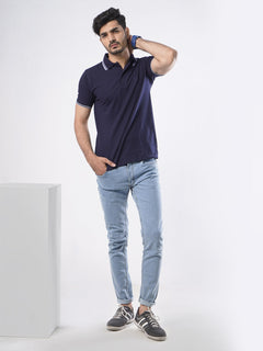 Navy Blue Plain Half Sleeves Polo T-Shirt (POLO-405)