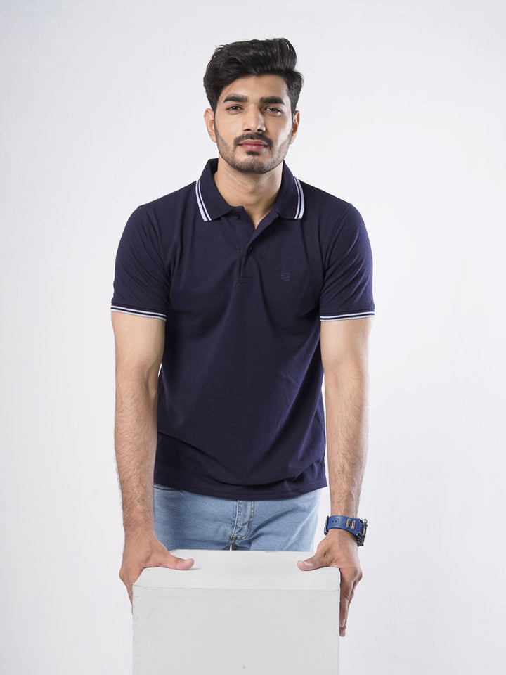 Navy Blue Plain Half Sleeves Polo T-Shirt (POLO-405)