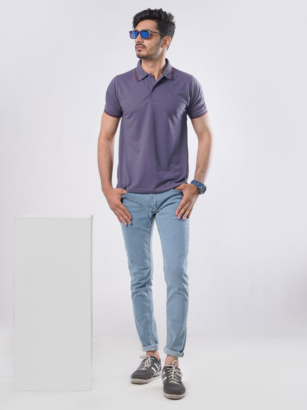 Blue Plain Half Sleeves Polo T-Shirt (POLO-407)