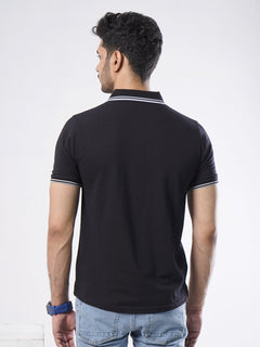 Black Plain Half Sleeves Polo T-Shirt (POLO-408)