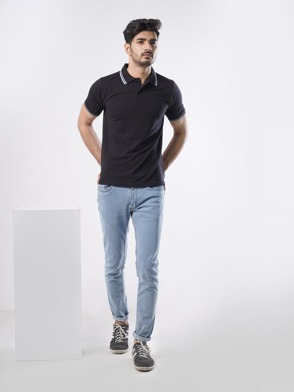 Black Plain Half Sleeves Polo T-Shirt (POLO-408)