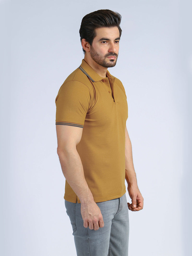 Mustard Plain Half Sleeves Polo T-Shirt (POLO-431)