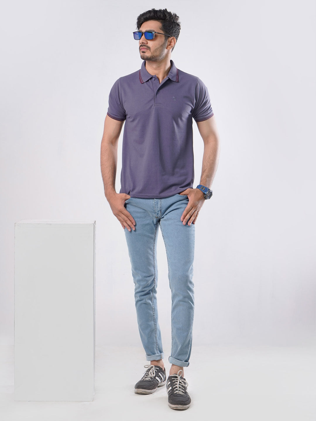 Purple Plain Half Sleeves Polo T-Shirt (POLO-440)