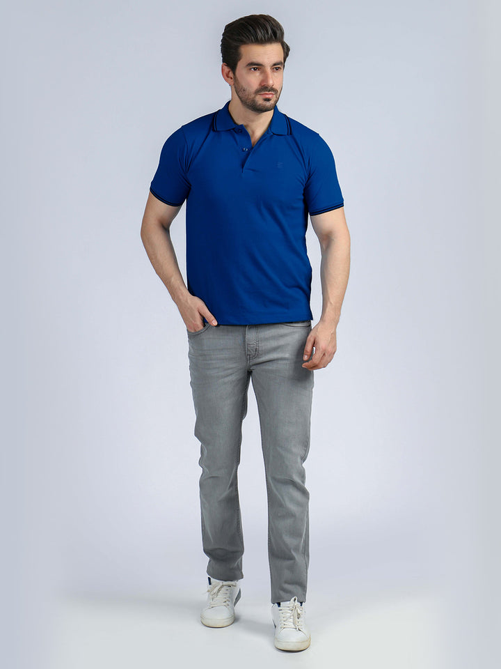 Contrast Tipping Navy Blue Half Sleeves Polo T-Shirt (POLO-254)