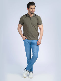 Contrast Tipping Light Brown Half Sleeves Polo T-Shirt (POLO-257)