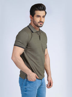 Contrast Tipping Light Brown Half Sleeves Polo T-Shirt (POLO-257)