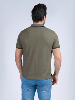 Contrast Tipping Light Brown Half Sleeves Polo T-Shirt (POLO-257)