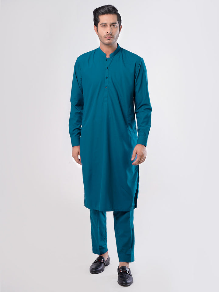 Sapphire Blue Plain Exclusive Range Ban Collar Designer Kurta Pyjama (SK-370)