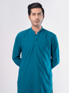 Sapphire Blue Plain Exclusive Range Ban Collar Designer Kurta Pyjama (SK-370)