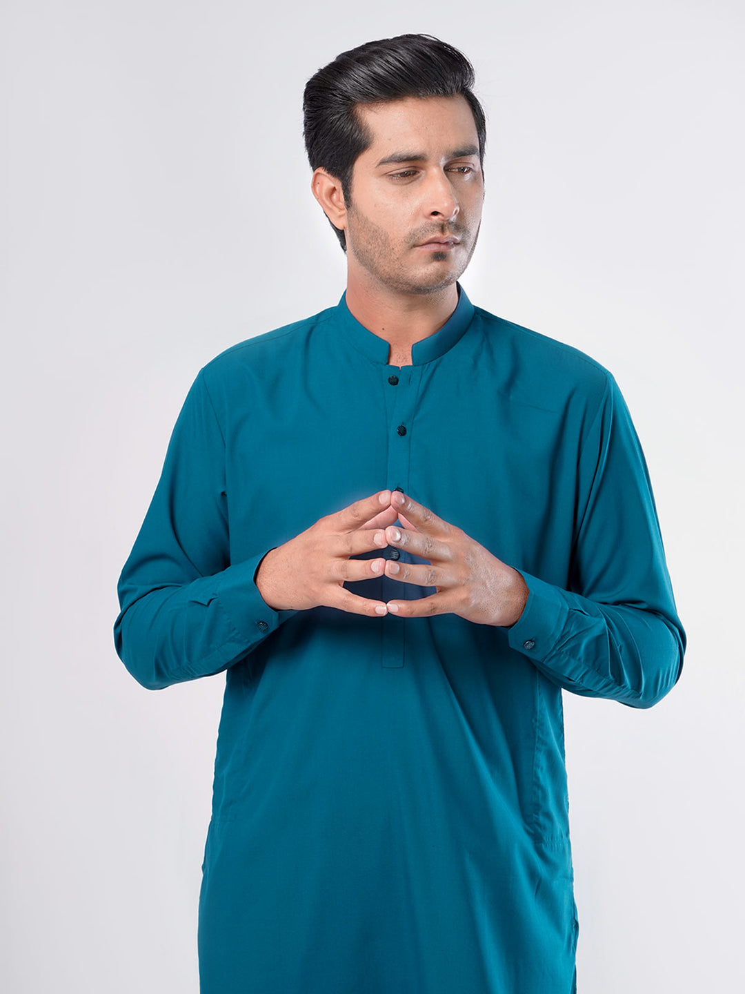 Sapphire Blue Plain Exclusive Range Ban Collar Designer Kurta Pyjama (SK-370)