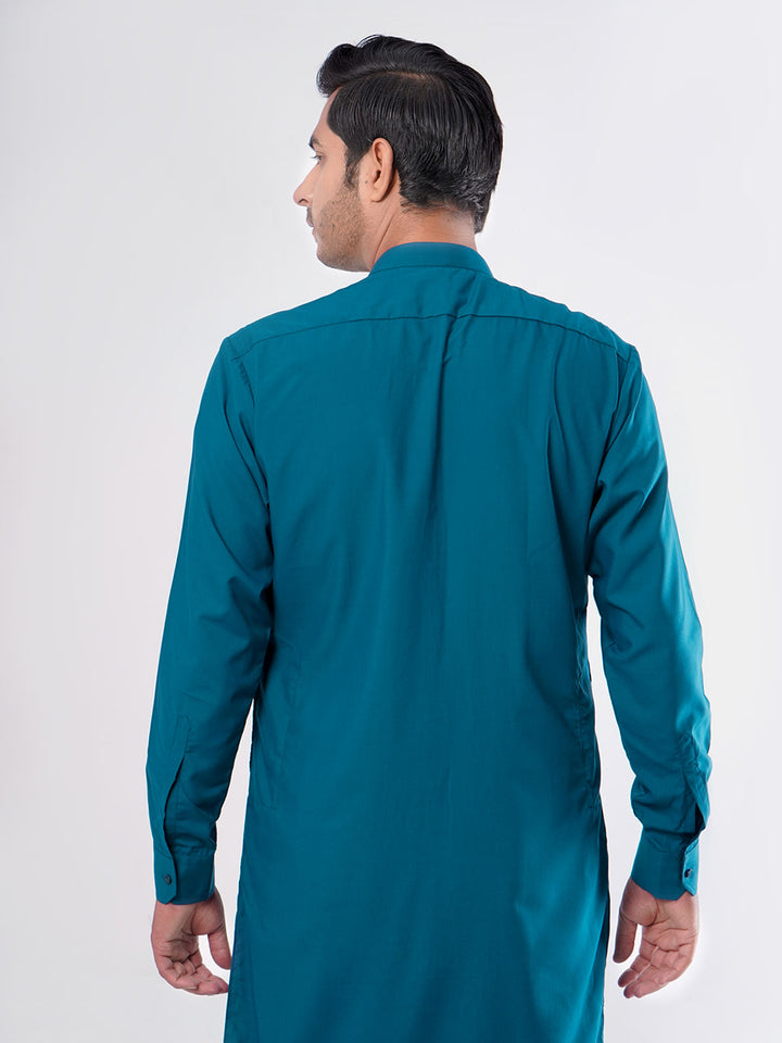 Sapphire Blue Plain Exclusive Range Ban Collar Designer Kurta Pyjama (SK-370)