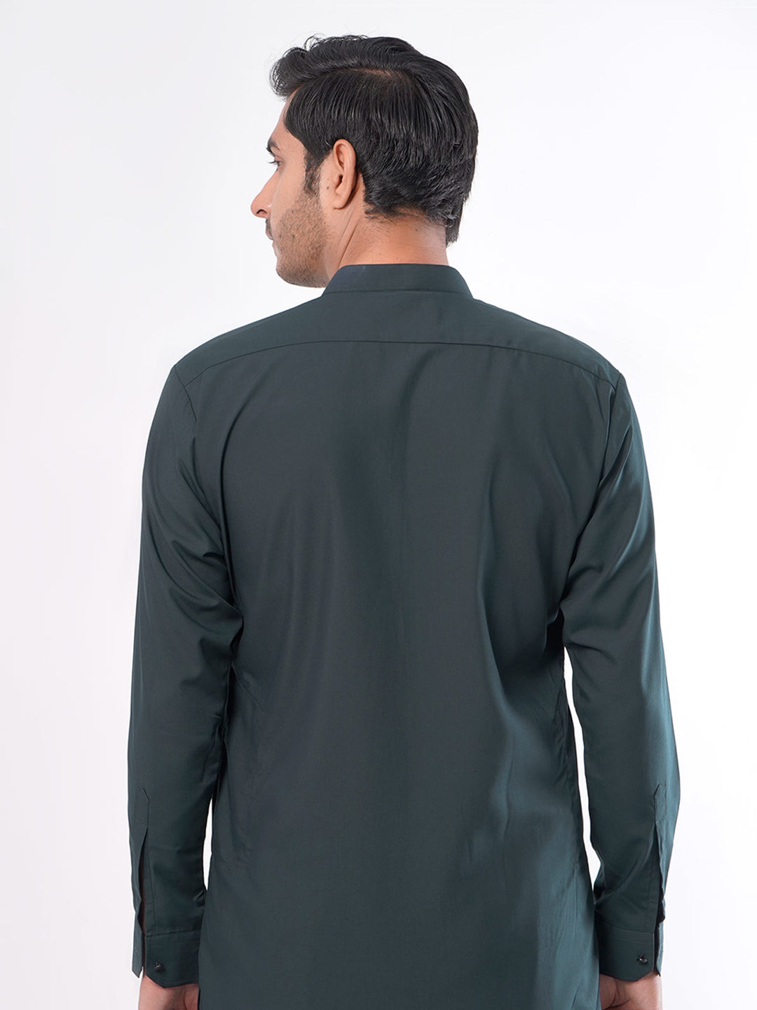 Dark Green Plain Exclusive Range Ban Collar Designer Kurta Pyjama (SK-375)