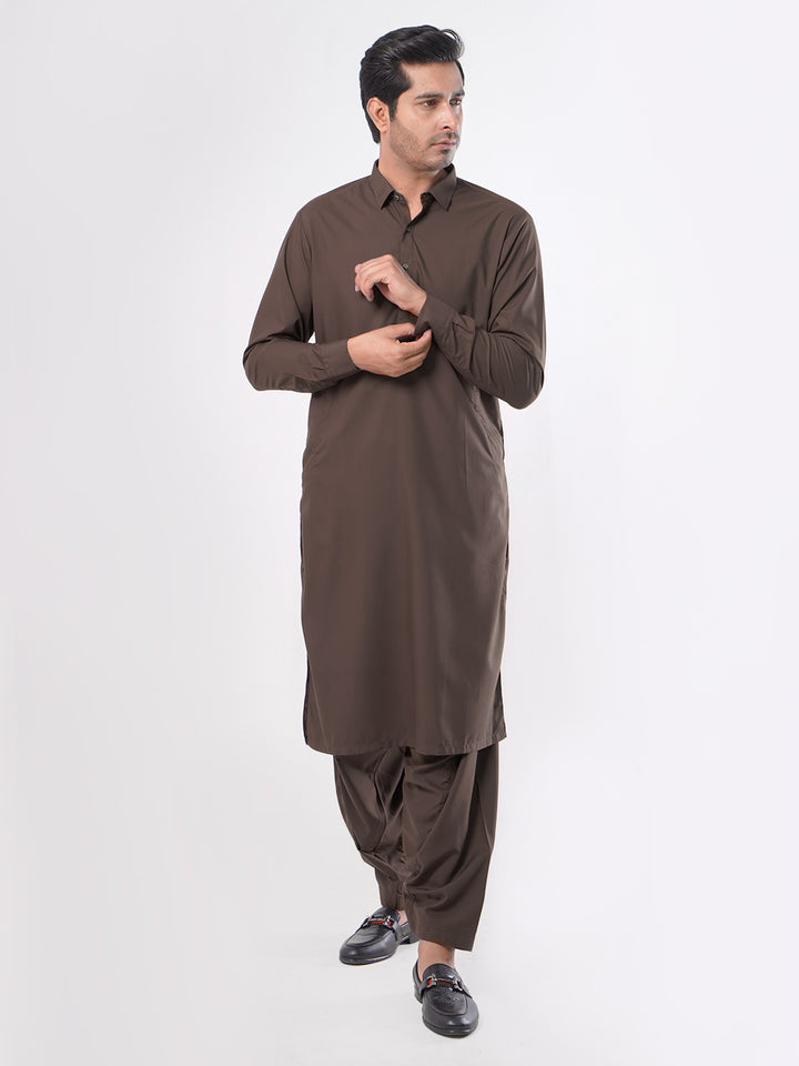 Chocolate Brown Plain Exclusive Range Designer Shalwar Kameez (SK-374)