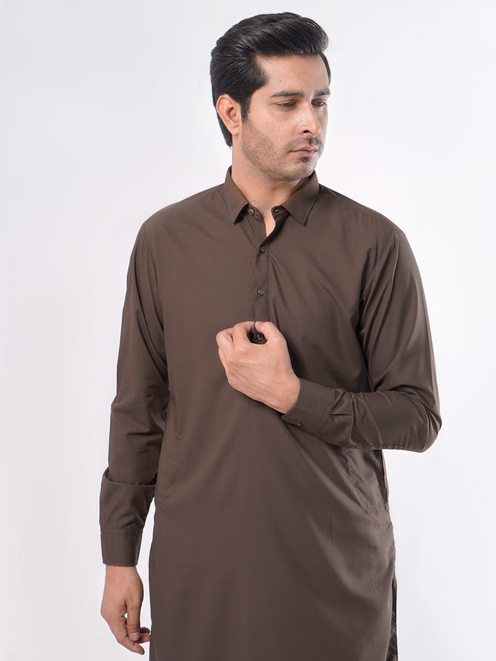 Chocolate Brown Plain Exclusive Range Designer Shalwar Kameez (SK-374)