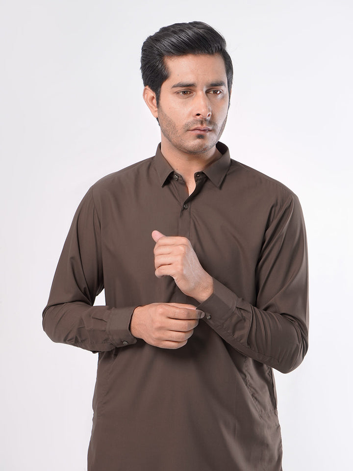 Chocolate Brown Plain Exclusive Range Designer Shalwar Kameez (SK-374)