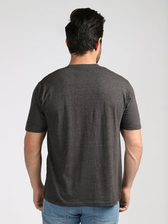 Charcoal Grey Half Sleeves V-Neck T-Shirt (TEE-29)