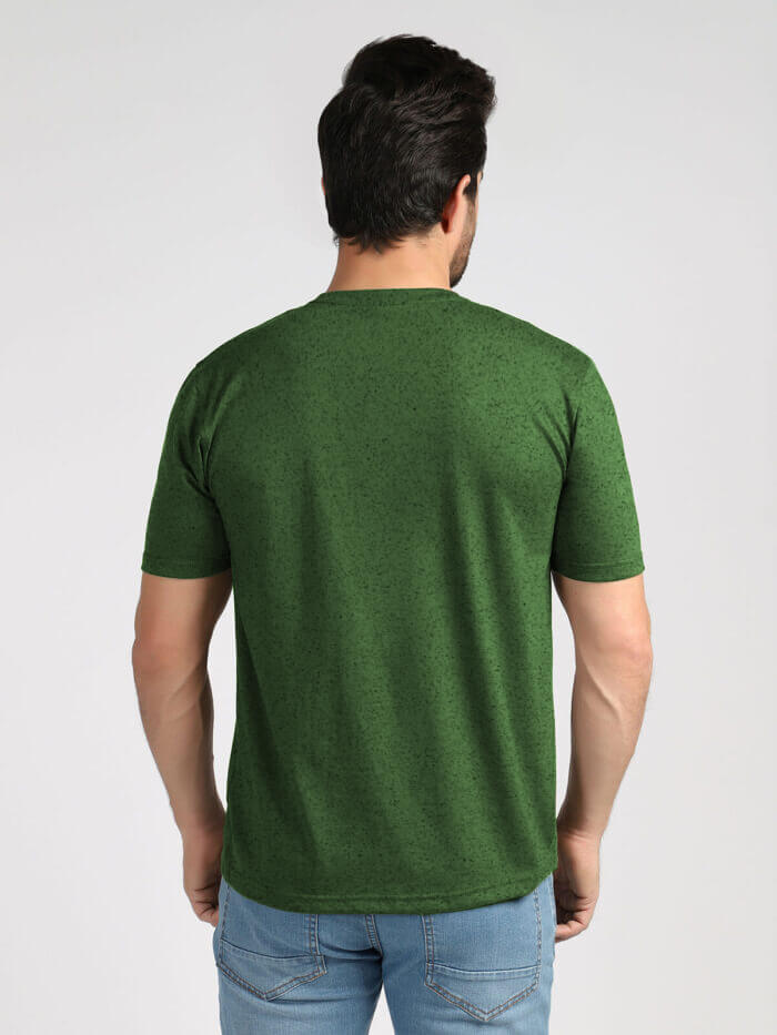 Olive Green Textured Half Sleeves Round Neck T-Shirt (TEE-34)