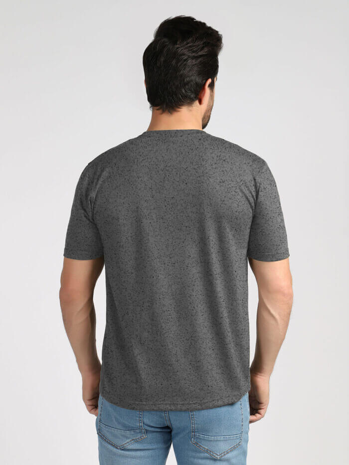 Ash Grey Textured Half Sleeves Round Neck T-Shirt (TEE-35)