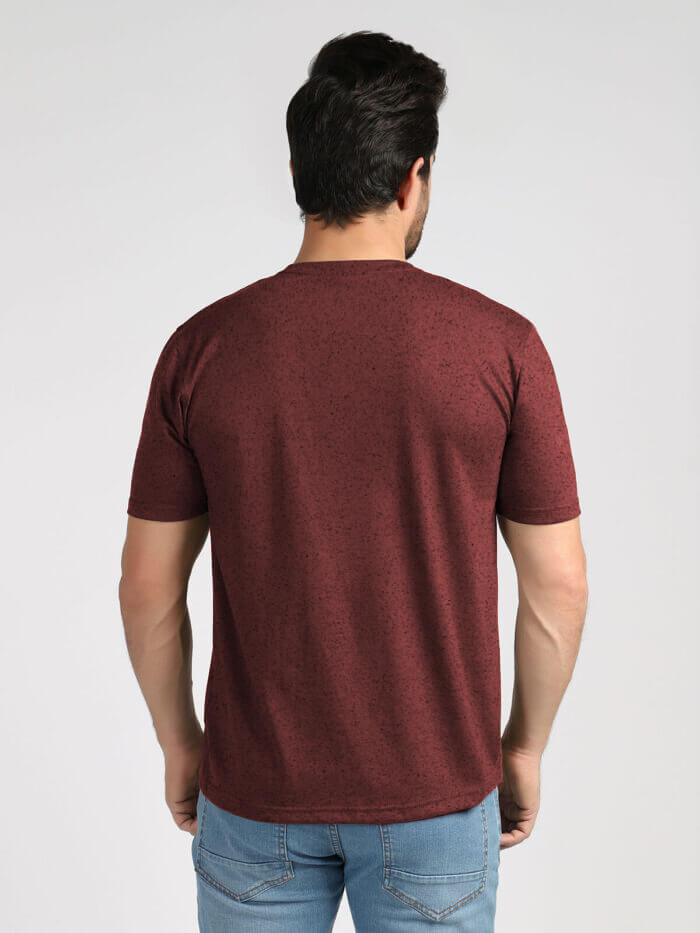 Maroon Textured Half Sleeves Round Neck T-Shirt (TEE-36)