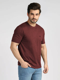 Maroon Textured Half Sleeves Round Neck T-Shirt (TEE-36)