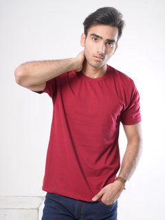 Red Plain Half Sleeves Men’s Round Neck T-Shirt (TEE-59)